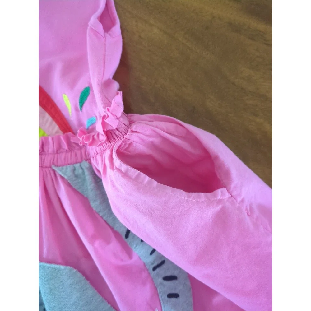 Mini boden girls sleeveless pink dress  rainbow / elephant applique; size 4/5